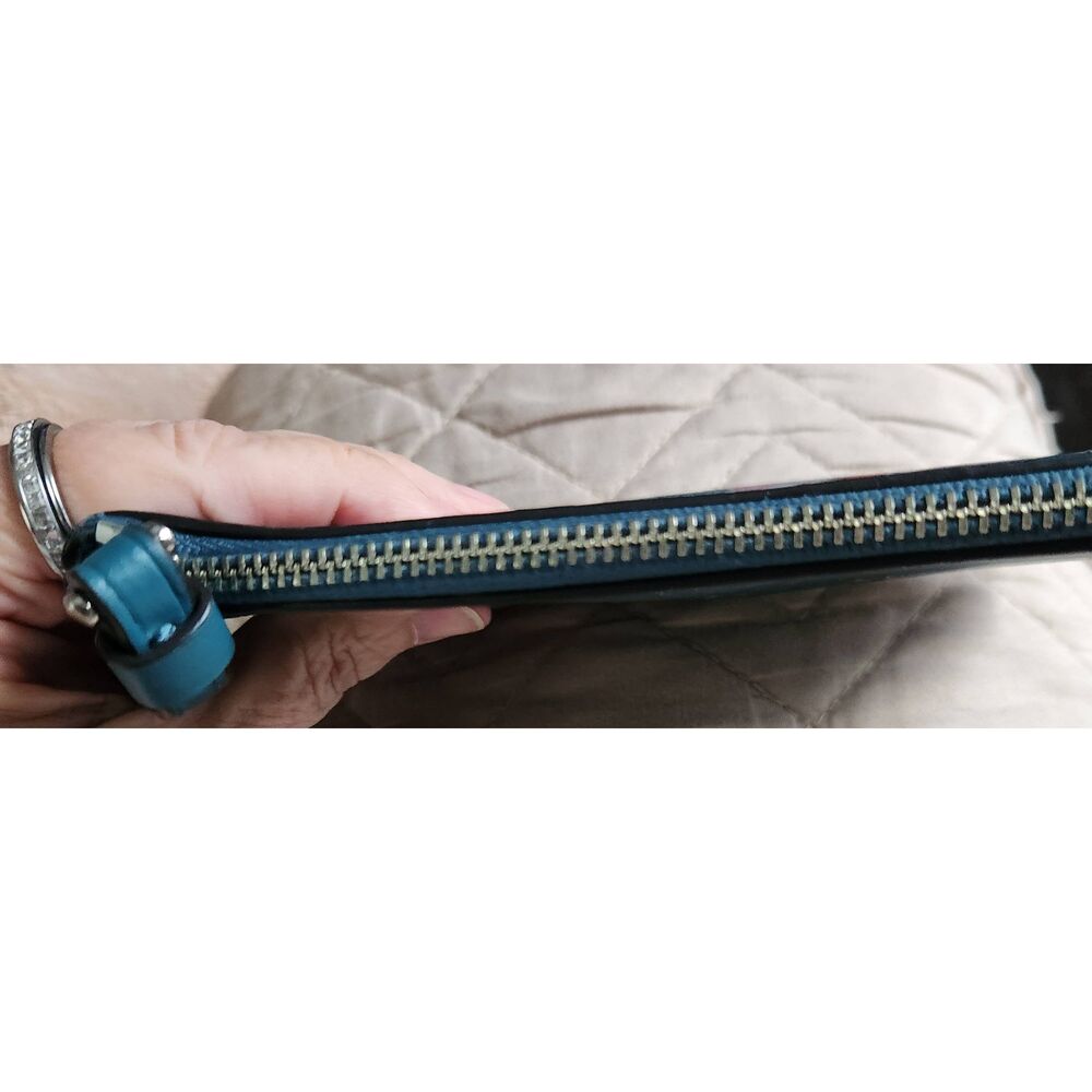 Coach Dark Teal Wristlet with Floral Design EUC (P) - Picture 7 of 9